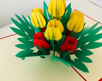 Tulips Pop up 3D greeting card.a perfect gift for Mother’s Day, Romantic blank card, Spring theme