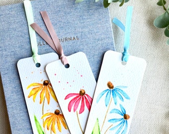 Watercolor bookmarks, Original Hand Painted Daisy Bookmarks, bookworms, Gifts for book lovers, Minimalistic artwork, valentine book gifts