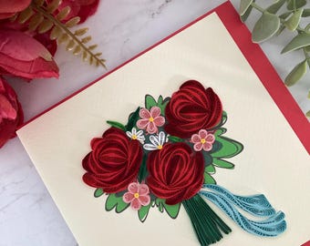 Quilled Red Roses greeting cards | handmade paper art | Birthdays | Anniversary | Blank card | special card for wife | Black Friday deals