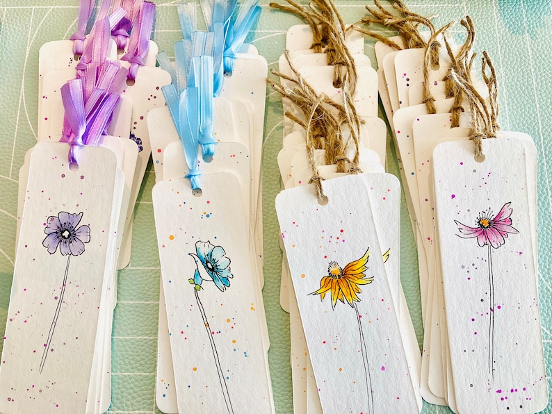 Hand Painted Wildflower Watercolor Bookmark, Original Art immagine 6