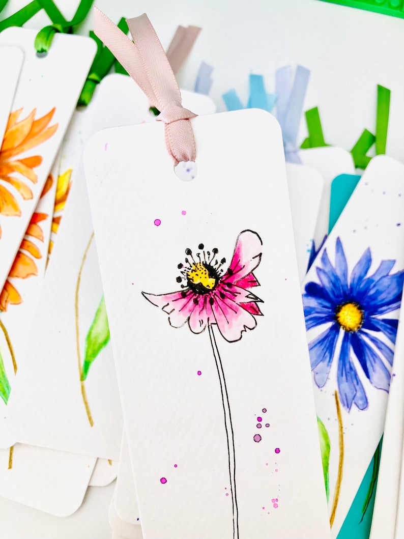 Hand Painted Wildflower Watercolor Bookmark, Original Art immagine 8