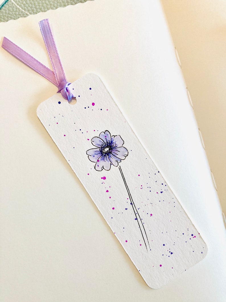 Hand Painted Wildflower Watercolor Bookmark, Original Art immagine 3
