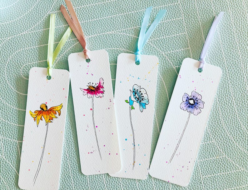 Hand Painted Wildflower Watercolor Bookmark, Original Art immagine 7