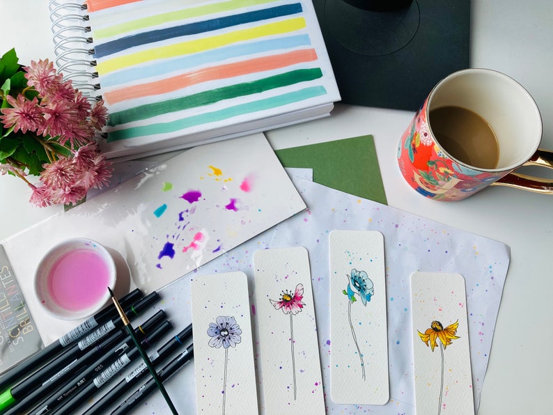 Hand Painted Wildflower Watercolor Bookmark, Original Art immagine 9