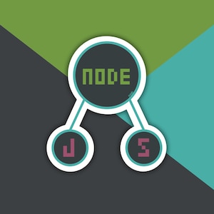 May include: A graphic illustration of the word "NODE" in green pixelated letters, connected by lines to the letters "J" and "S" in pink pixelated letters.