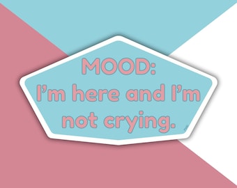 Mood: I'm Here and I'm Not Crying Sticker | Adulting is Hard | Funny Quote | Vinyl