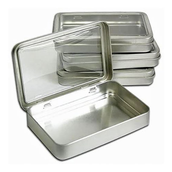 Silver Metal Rectangular Empty Hinged Tins Box Containers Small Storage Case US 