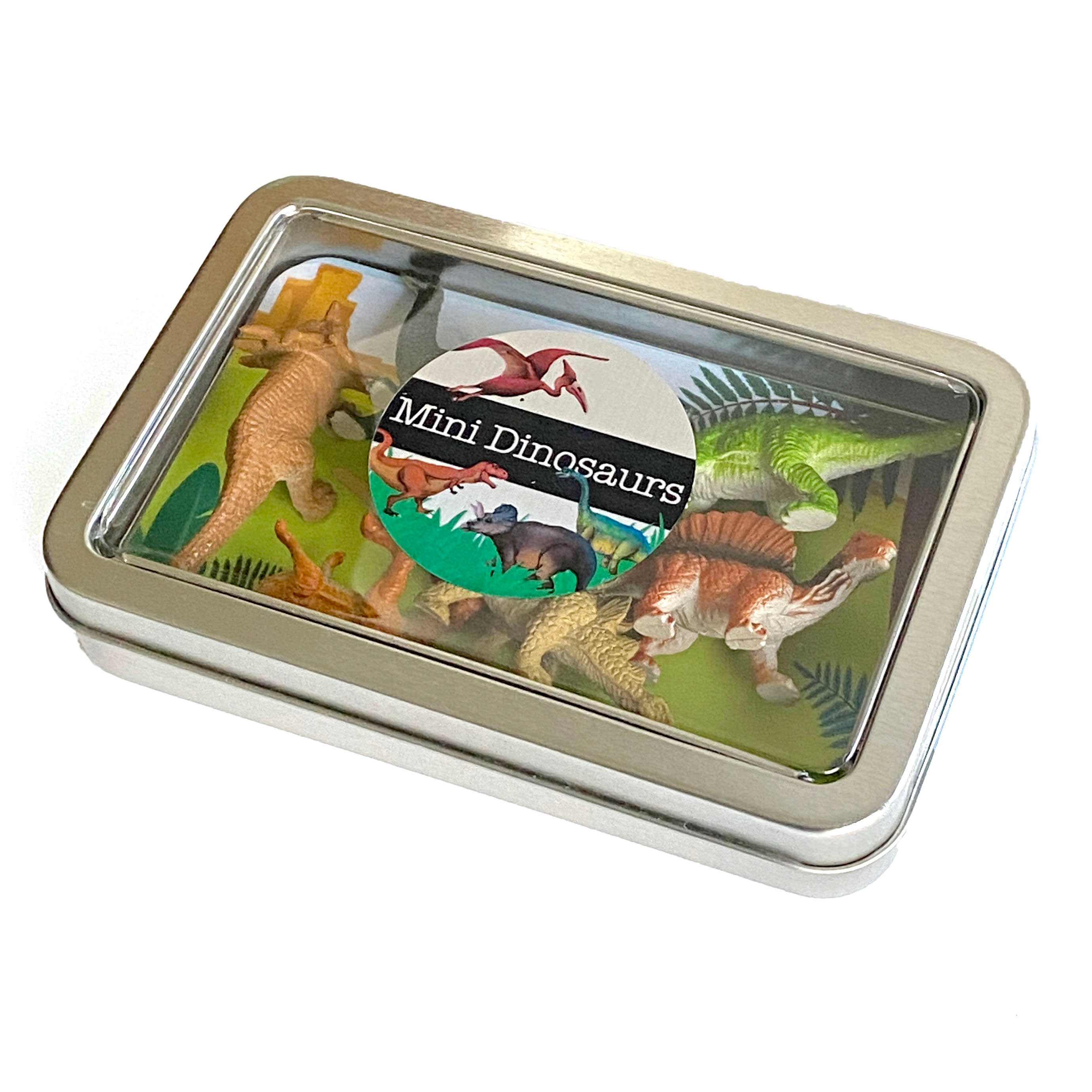 Dinosaur Pocket Travel Playset – Mini Figures, Stickers, Metal Tin