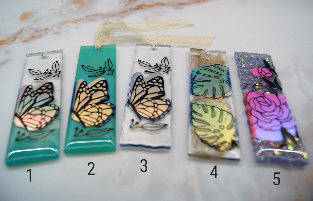 Bookmarks With Holographic Vinyl of Butterflies, Roses, and Tropical
