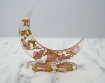 Custom Floral Jewelry Ring Holder-Moon Ring Holder, Jewelry Holder, Ring Holder, Flower and Foil, Ring Stand