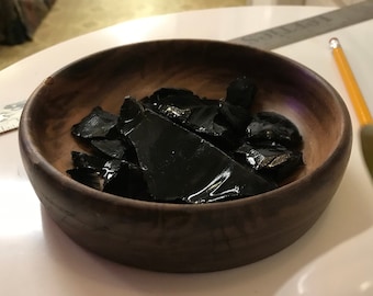 Obsidian Walnut bowl, Volcanic Black Glass Lathed bowl