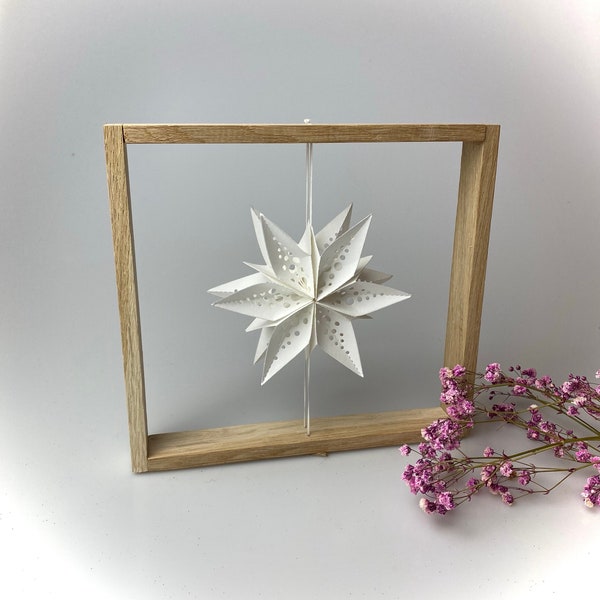 Schwebender Stern aus Papier im Holzrahmen Geschenk, Dekoration, Weihnachten, Hochzeit