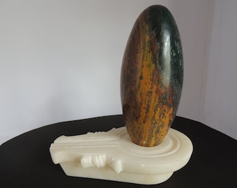 Narmadeshwar Shivalingam-5.75 Inches, With White Marble Yoni Base (NS-A26).