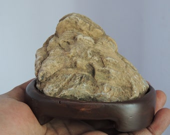 Suiseki 'Distant Mountain as Natures Creation' op een prachtige melamine gepolijste handgesneden teakhouten daiza. (SUI-B44)