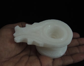 Jalaadhari / Yoni Base (Small) 3 to 3.5" Length. Made In White Marble Stone. For Shiva Lingam Size 2 to 3 Inches. (YB-MW)