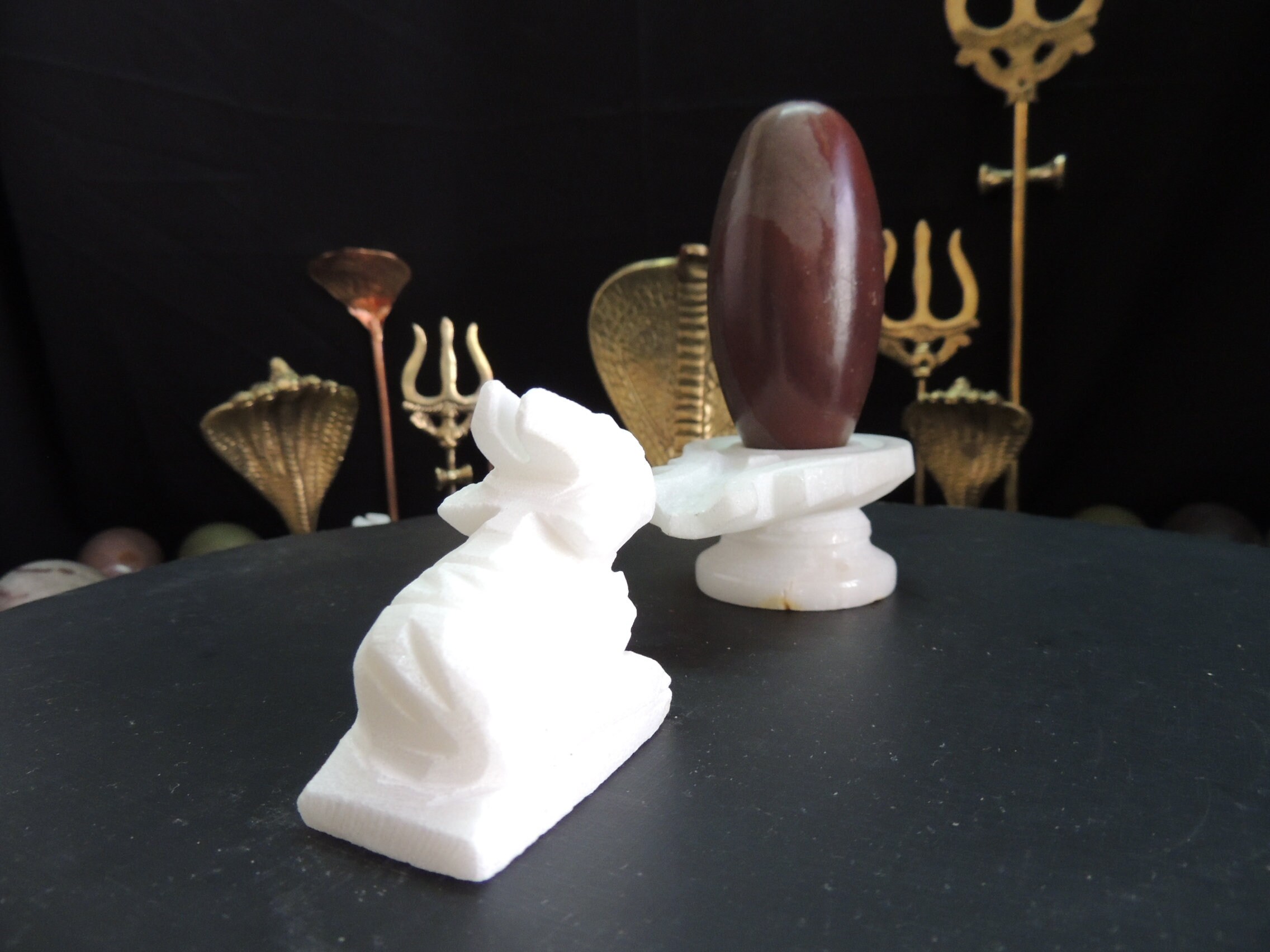 Narmadeshwar Shiva lingam - 3.5 Inches, 1 Fine White Marble Yoni Base, 1 Nandi (Bull) (NSA-616)