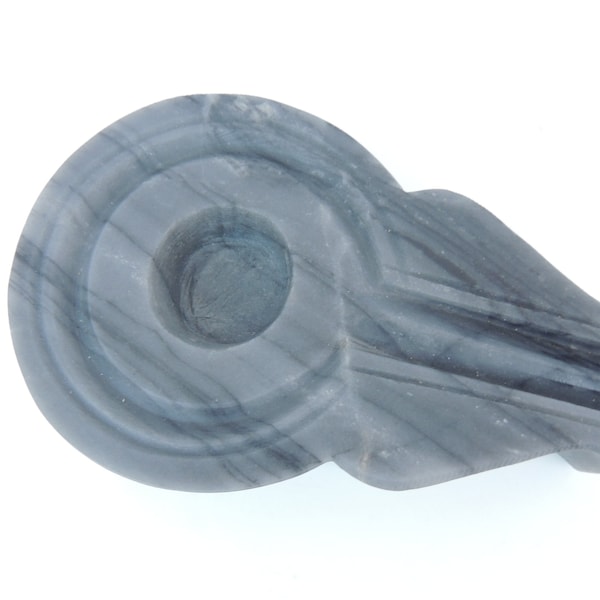 Yoni Base / Jaladhari- 5.5" in Length. Black/Grey Marble Stone, For Size 4" to 5" Shiva Lingam (YB-131)