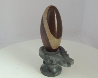 Narmadeshwar Shiva lingam - 4 Inches, 1 Fine Grey Marble Yoni Base, (NS-A232)