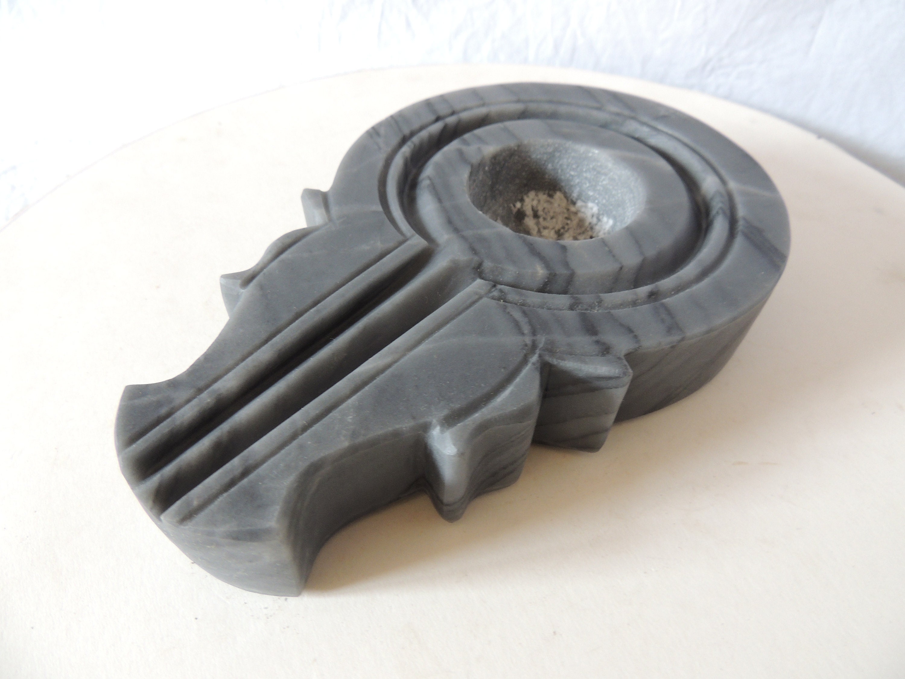 Yoni Base, Jaladhari- 8" in Length. Grey/Black Marble Stone, For Size 6" to 8" Shiva Lingam (YB-69)