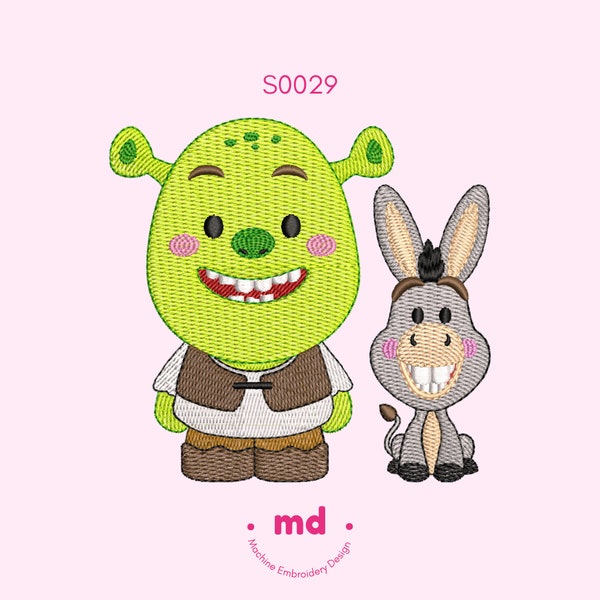 Shrek & Donkey Machine Borduurontwerp - in 5 maten!