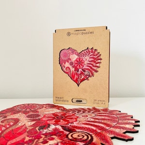 Heart Mandala Wooden Jigsaw Puzzle for Adults and Kids | Laser Cut Premium Wood | Animal Shaped 3D Puzzle Pieces | Unique Gift