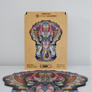 Mystic Elephant Wooden Jigsaw Puzzle for Adults and Kids | Laser Cut Premium Wood | Animal Shaped 3D Puzzle Pieces | Unique Gift