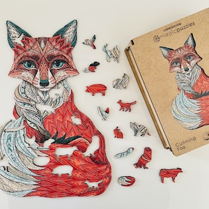 Cunning Fox Wooden Jigsaw Puzzle for Adults and Kids | Laser Cut Premium Wood | Animal Shaped 3D Puzzle Pieces | Unique Gift