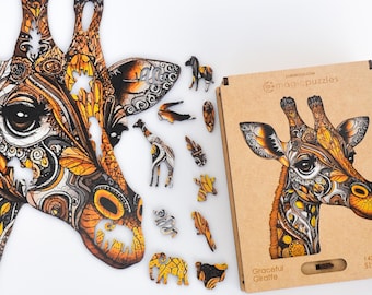 Graceful Giraffe Wooden Jigsaw Puzzle for Adults and Kids | Laser Cut Premium Wood | Animal Shaped 3D Puzzle Pieces | Unique Gift