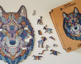 Wild Wolf Wooden Jigsaw Puzzle for Adults and Kids | Laser Cut Premium Wood | Animal Shaped 3D Puzzle Pieces | Unique Gift