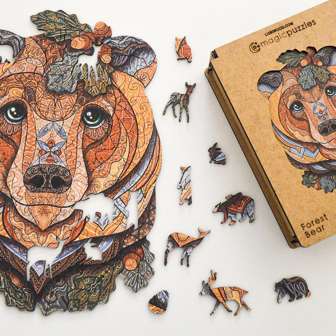 Forest Bear Wooden Jigsaw Puzzle for Adults and Kids | Laser Cut ...