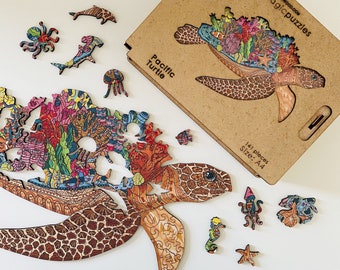 Rompecabezas de madera de tortuga del Pacífico para adultos y niños/madera de primera calidad cortada con láser/piezas de rompecabezas 3D con forma de Animal/regalo único