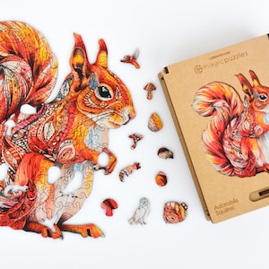Squirrel Wooden Jigsaw Puzzle: Laser Cut Animal Pieces, A4 Size