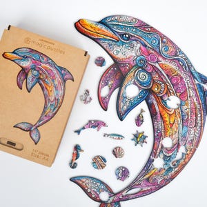 Adriatic Dolphin Wooden Jigsaw Puzzle for Adults and Kids | Laser Cut Premium Wood | Animal Shaped 3D Puzzle Pieces | Unique Gift