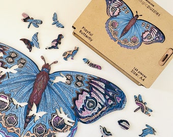 Playful Butterfly Wooden Jigsaw Puzzle for Adults and Kids | Laser Cut Premium Wood | Animal Shaped 3D Puzzle Pieces | Unique Gift