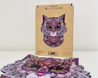 Touchwood Puzzle In Legno 'Trendy Cat' – 162 Pezzi Irregolari Con Forme Di Animali E Oggetti, In Scatola Di Legno (21x21 Cm)