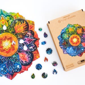 Elements Mandala Wooden Jigsaw Puzzle for Adults and Kids | Laser Cut Premium Wood | Animal Shaped 3D Puzzle Pieces | Unique Gift
