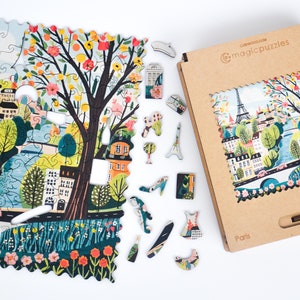 Paris Wooden Jigsaw Puzzle for Adults and Kids | Laser Cut Premium Wood | Animal Shaped 3D Puzzle Pieces | Unique Gift