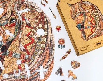 Majestic Horse Wooden Jigsaw Puzzle: Laser Cut 3D Animal Pieces