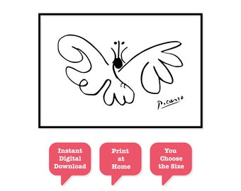 Pablo Picasso - Butterfly Print - Animal Wall Art, Minimalist, Picasso Print, Contemporary - Instant Download