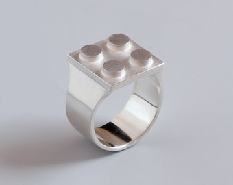 Multi Brick Ring / Zilveren Ring / Signet Ring / Zilveren sieraden / veelkleurig / minimaal / geometrisch / unisex /
