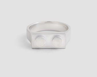 Signet Ring in 925 Sterling Silver / Multi Brick 2x1 Ring / Compatible with Lego-Bricks / Colorful Minimalist Ring