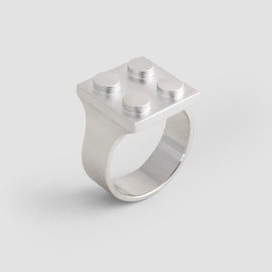 Siegelring aus 925er Sterling Silber /kompatibel mit Lego-Steinen /Multi Brick Signet Ring / Farbenfroher Minimalistischer Ring
