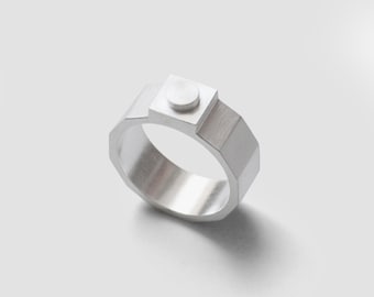 Faceted Band Ring in 925 Sterling Silver / compatible with Lego-Bricks / Multi Brick Facet Ring / Colorful Minimalist Jewelry