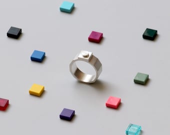 Multi Brick 1x1 ring / silver ring / silver jewelry/ engagement ring / multicolor / minimal / geometric / unisex
