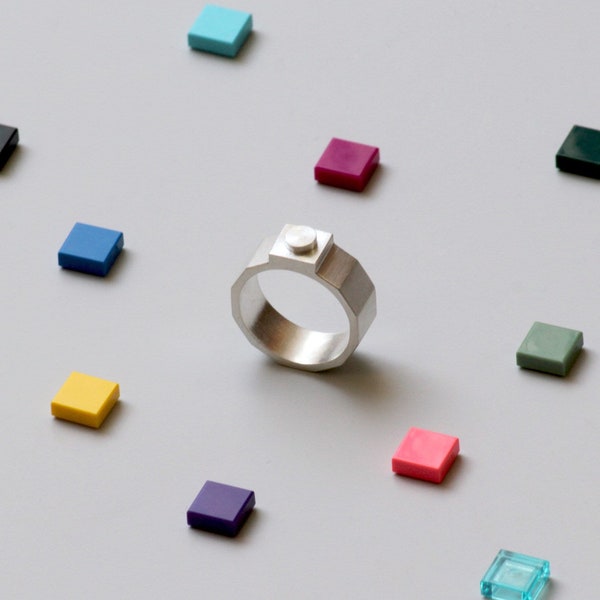 Multi Brick 1x1 Ring  / Silber Ring / Silber Schmuck/ Verlobungsring / multicolor / minimal / geometrisch / unisex