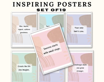 19 Inspirierende Zitate Poster, Motivations-Wandkunst Drucke, Inspirierende Zitate, bedruckbar, Klassenzimmer Dekor, Bürodekoration, Boho Poster
