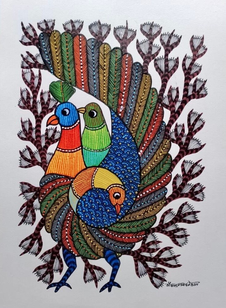 Peacock Gond Art Painting- Unframed main image 0
