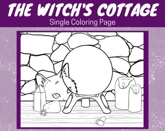 Single Coloring Page, Cat with Crystal Ball