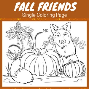 Single Coloring Page, Fox in a Pumpkin Patch