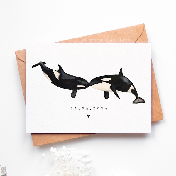 Orca Couple Anniversary Card – Killer Whale Love Card for Husband Wife Partner – Luxury Fine Art Card A6 A5